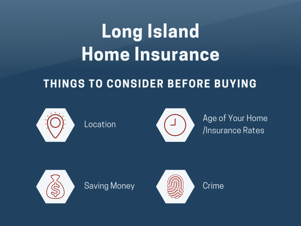 Long Island Home Insurance things to consider before buying: location, age of your home/insurance rates, saving money, and crime.
