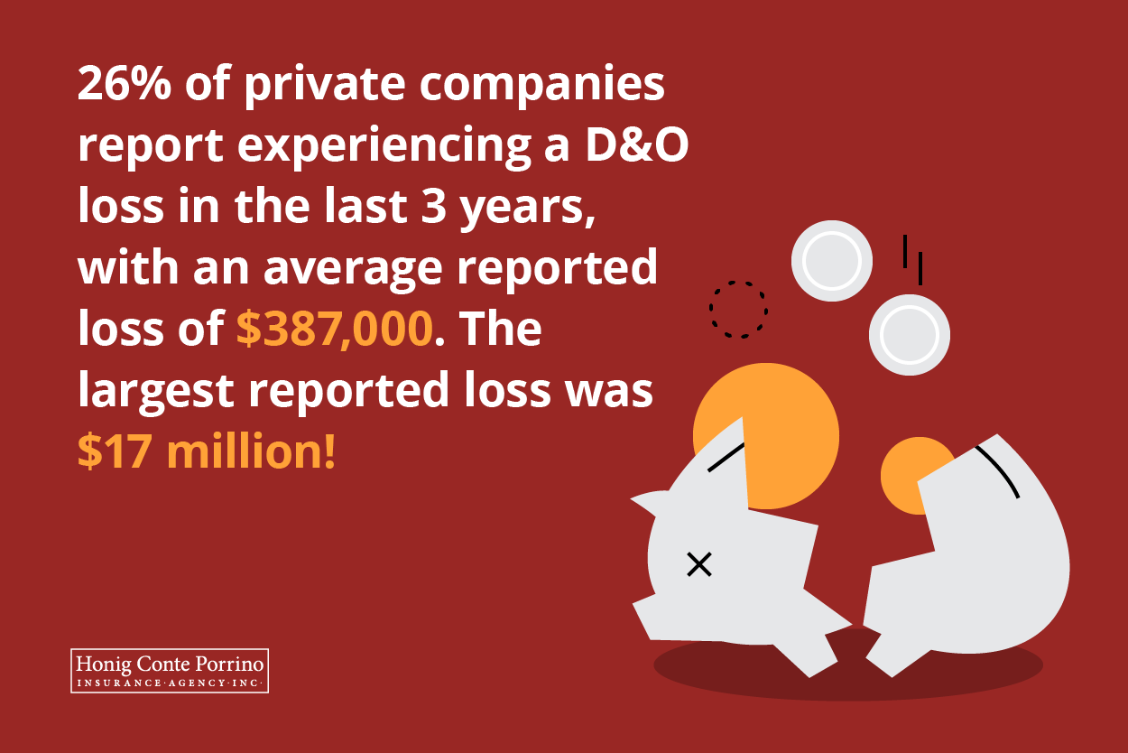 26% of private companies report experiencing a D&O loss in the last 3 years, with an average reported loss of $387,000. The largest reported loss was $17 million!